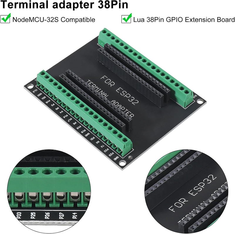 AiTrip 2Sets USB C 38 Pin ESP32 ESP-32D ESP-WROOM-32 CP2012 WiFi+Bluetooth Dual Core Type-C Interface ESP32-DevKitC-32 Development Board Module with ESP32 Breakout Board Shield Terminal Adapter - Image 3